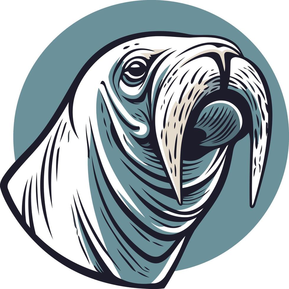 Illustration of a Walrus Head with a Blue Background vector