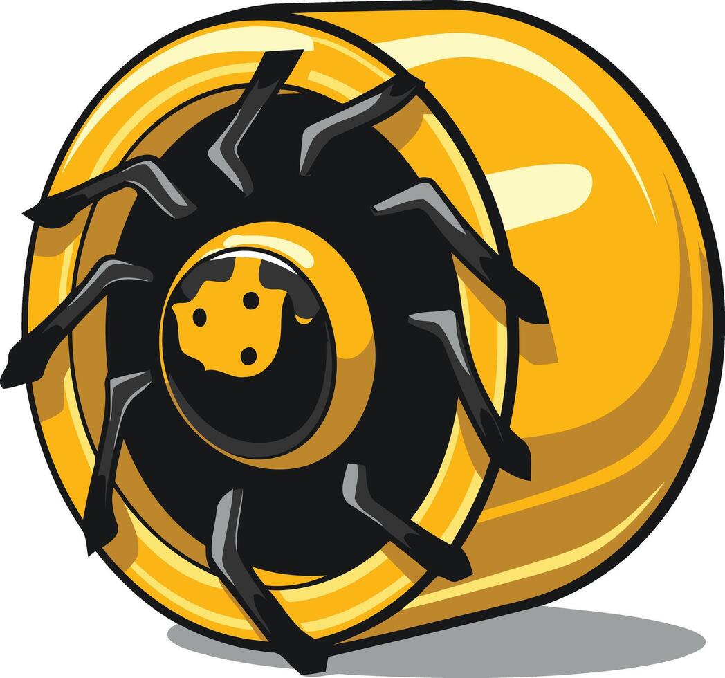 A bold, cartoon-style logo design featuring a yellow wheel with black spokes vector