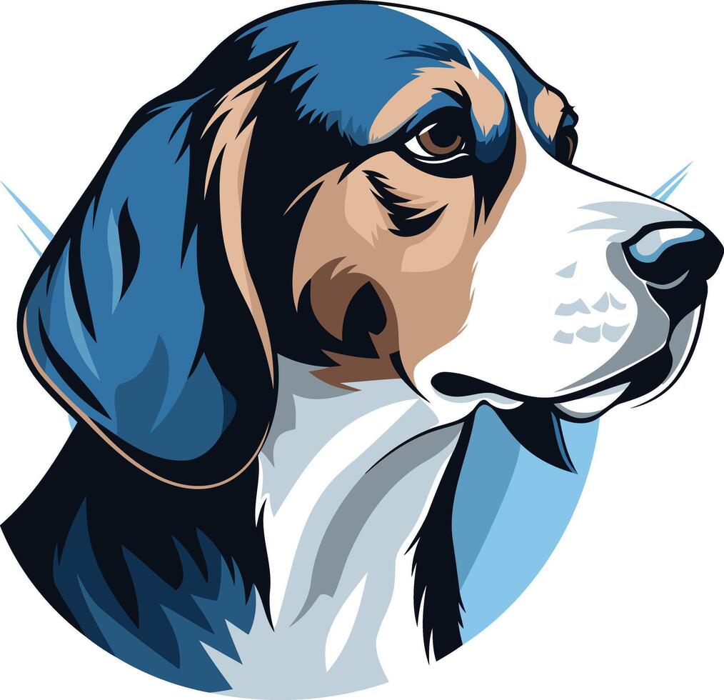 A stylized illustration of a beagle dog's head, featuring bold colors and a playful, expressive pose vector