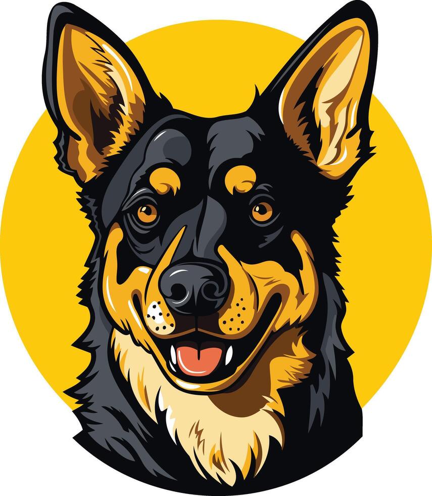 A friendly and playful illustration of a black and tan dog with a cheerful expression, perfect for pet-related designs, branding, or social media vector