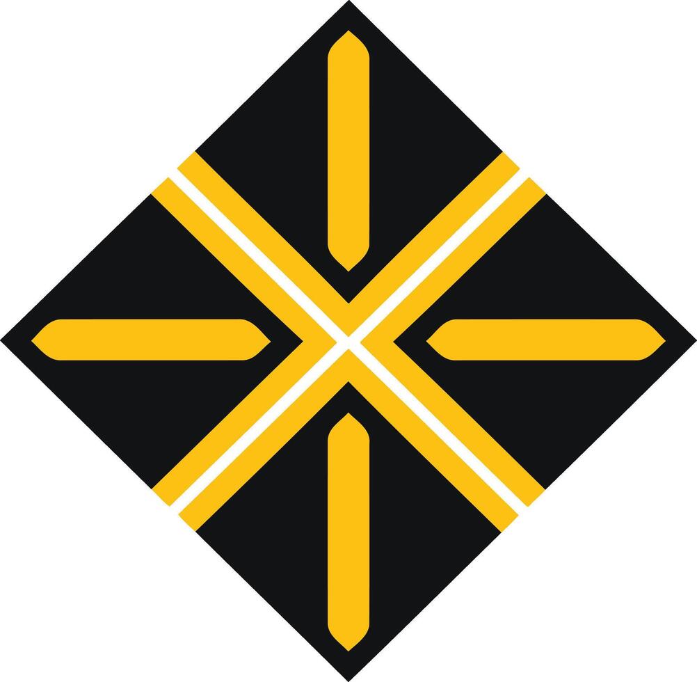 Abstract geometric logo design featuring a black diamond shape with intersecting yellow lines, creating a unique and eye-catching pattern vector
