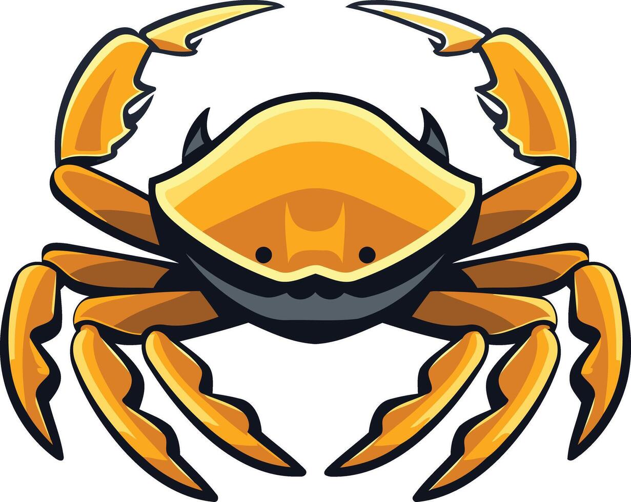 A bright, cartoon crab with a yellow shell and black eyes vector