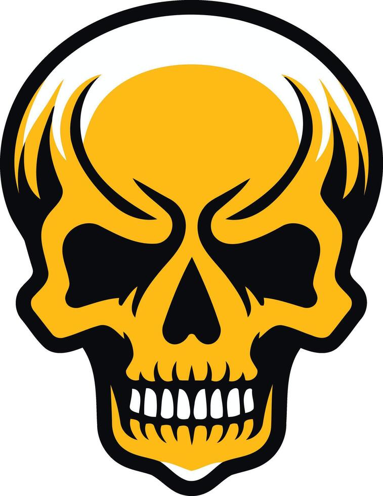 A bold and graphic illustration of a skull, rendered in a striking yellow and black color scheme vector