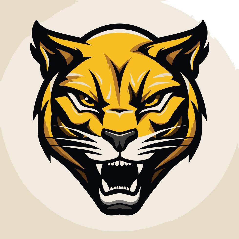 Fierce and powerful yellow tiger head logo design vector