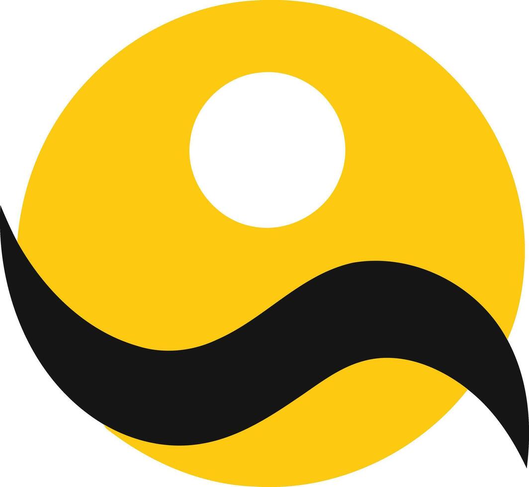 Abstract logo design featuring a yellow circle with a black wave and white circle inside vector