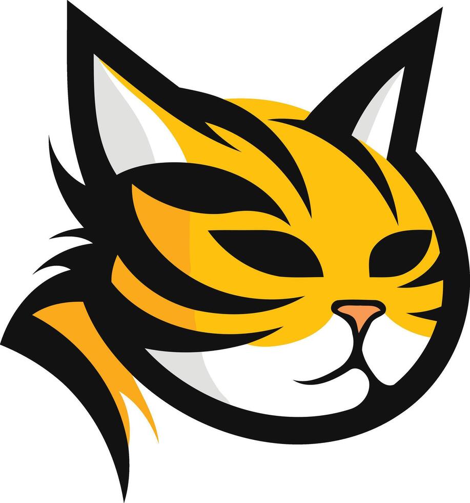 A bold and stylized cat head logo with a fierce expression vector
