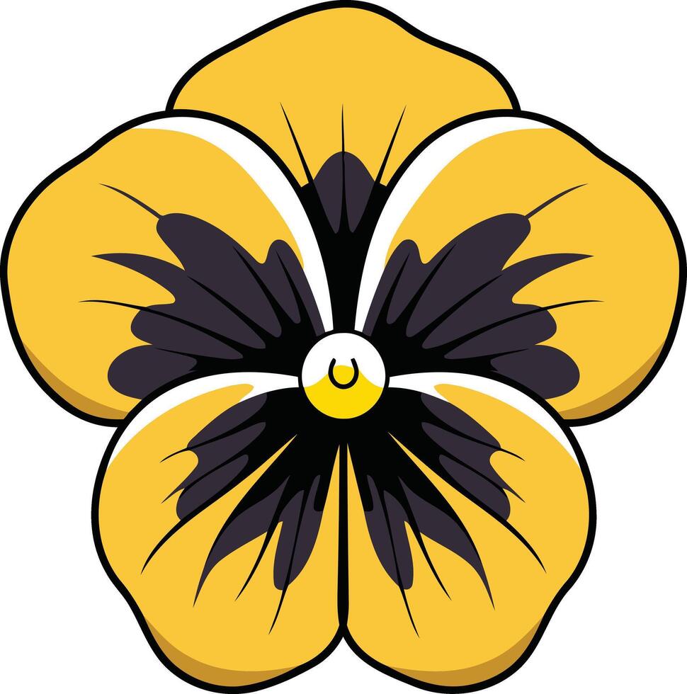Yellow and Black Cartoon Pansy Flower vector