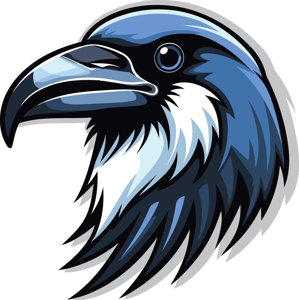 A powerful blue and black raven head logo, perfect for sports teams, gaming, or any brand that needs a fierce and imposing design vector