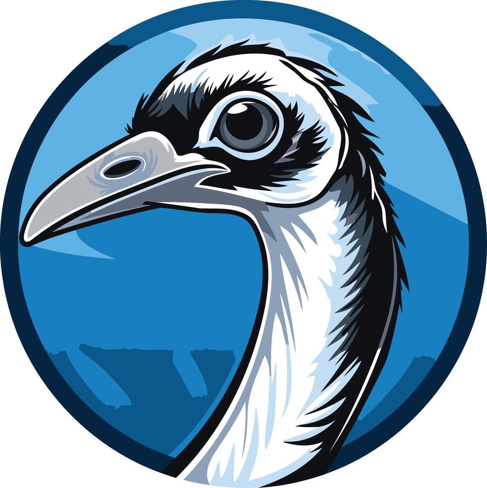 A bold, graphic illustration of a crane's head in a circle, perfect for a logo, branding, or mascot vector