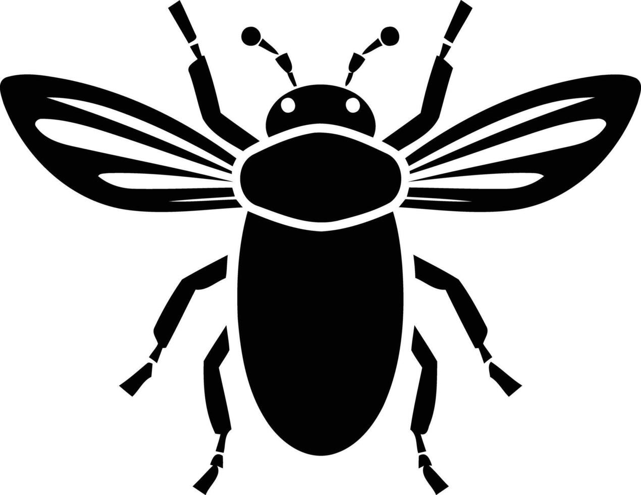 Simple black and white illustration of a fly with outstretched wings, perfect for logo design, branding, or insect-themed projects vector