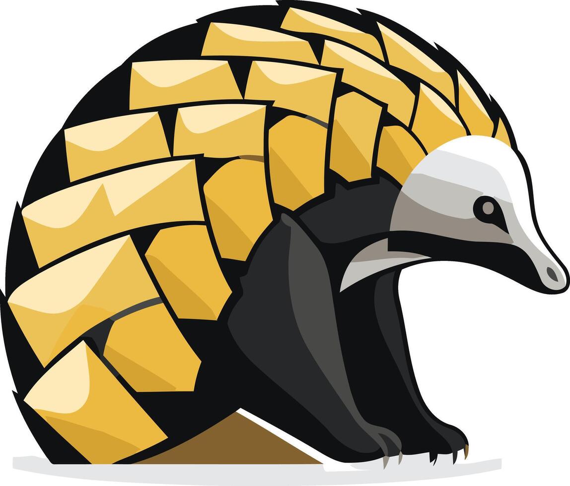 A stylized, cartoonish illustration of a pangolin with a yellow and black patterned shell vector