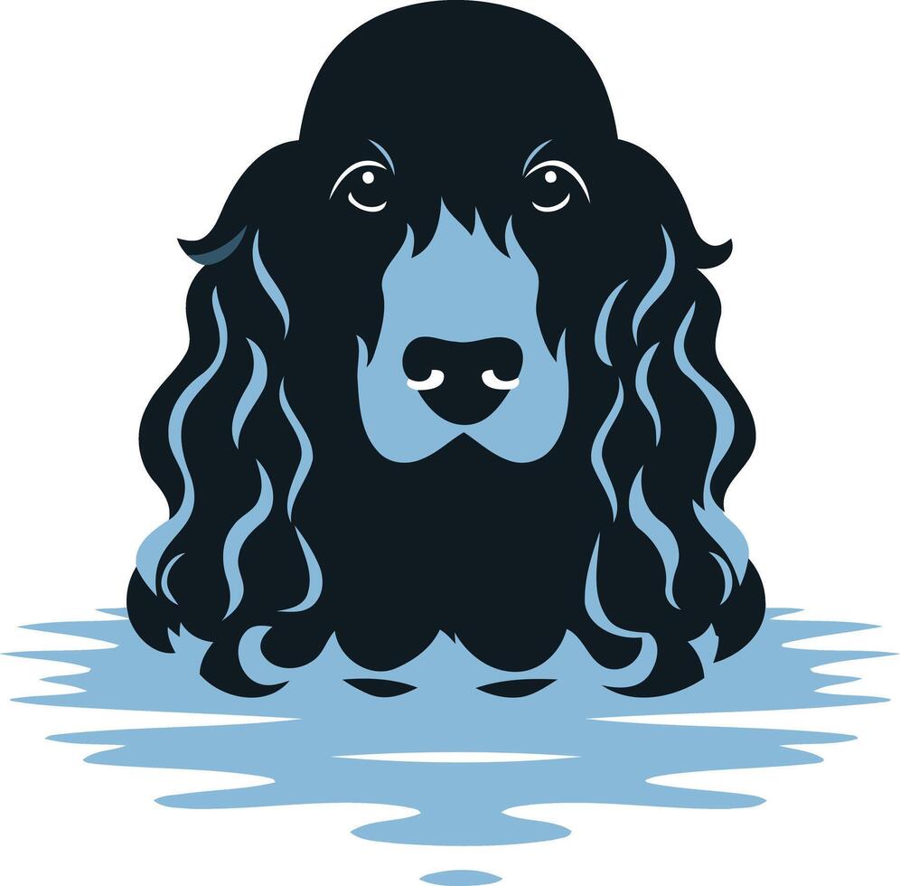 A stylish silhouette of a cocker spaniel dog emerging from water vector
