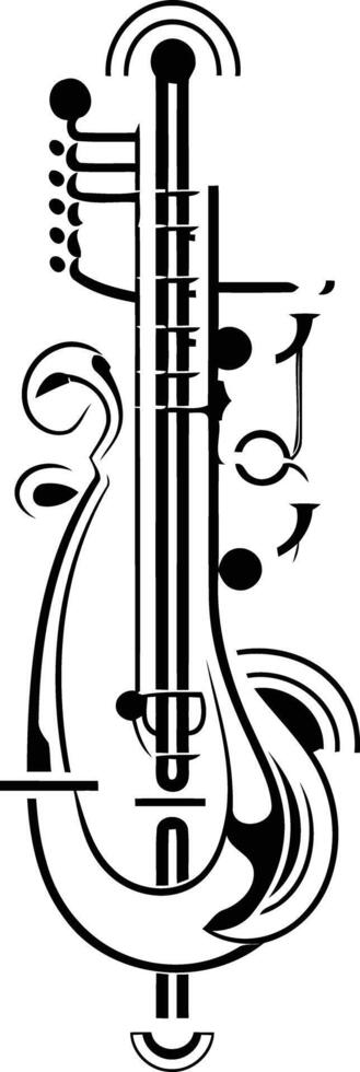 Abstract black and white tattoo design inspired by a musical instrument vector
