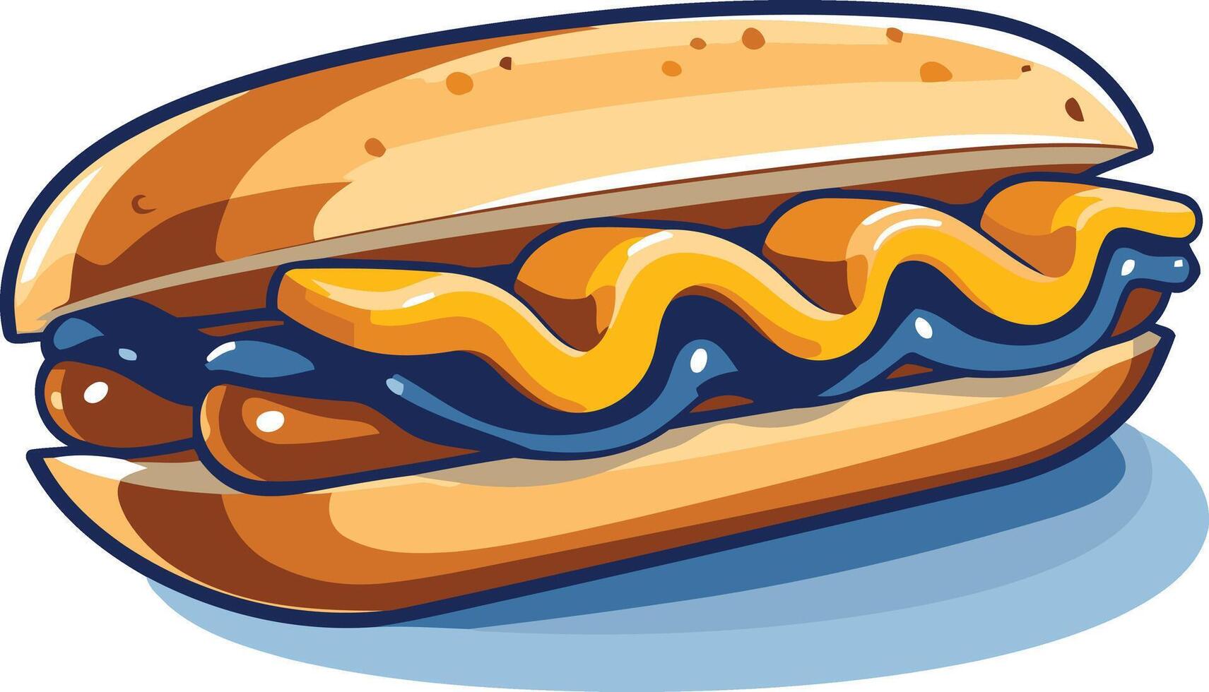 A cartoon hot dog with mustard and relish, perfect for your restaurant menu, social media posts, or food-related designs vector