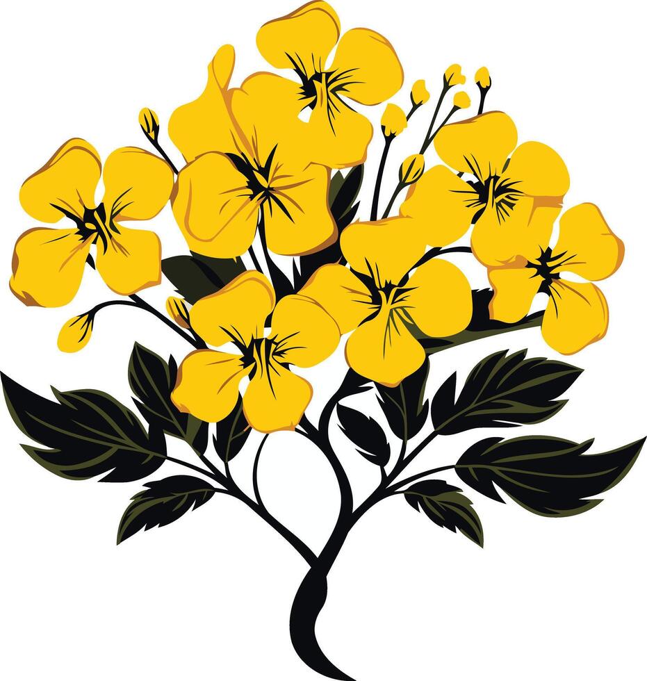 A delicate cluster of yellow flowers with black stems and leaves, perfect for adding a touch of natural beauty to your designs vector