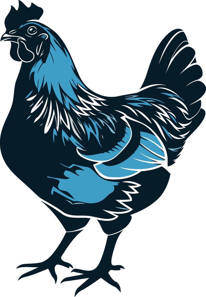 Stylized blue and black chicken silhouette, perfect for farm, animal, or food-related branding vector