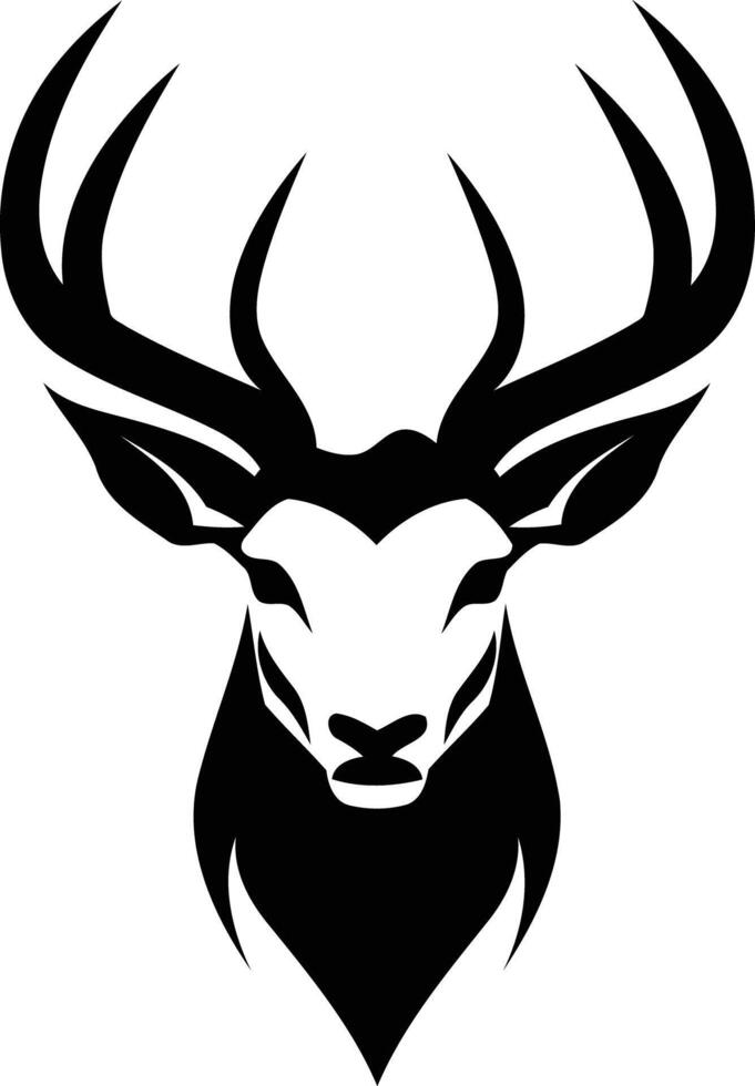 A bold, black and white illustration of a deer's head with antlers vector