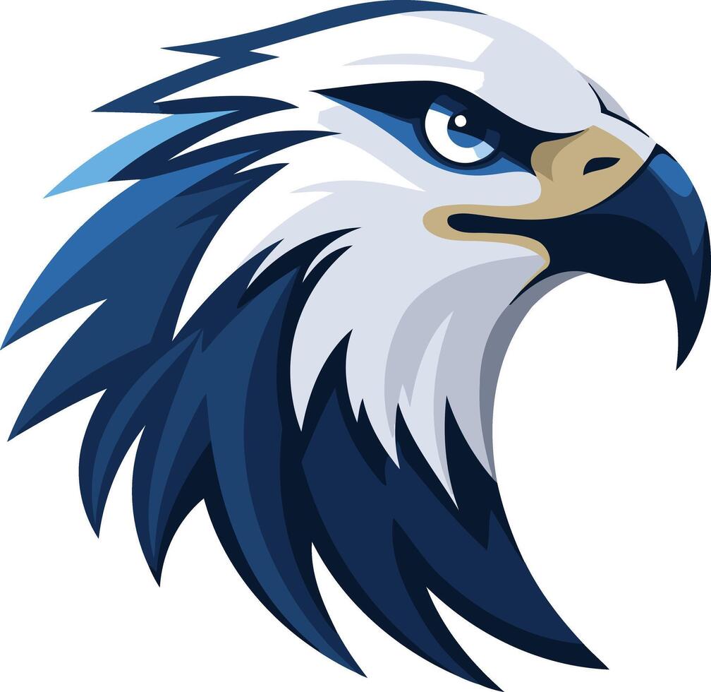 A bold and powerful eagle head logo with a blue and white color scheme vector