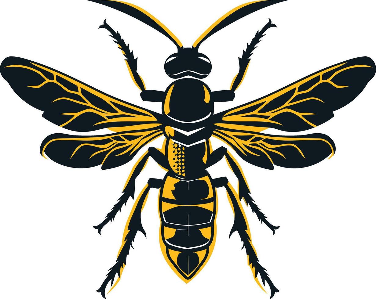 Black and Yellow Wasp Illustration vector