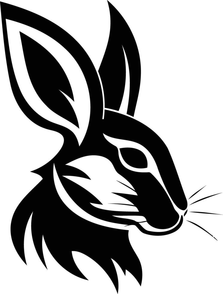 A bold, black and white illustration of a rabbit's head, perfect for logos, tattoos, or branding vector