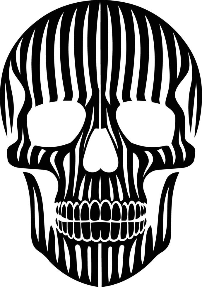 Striking black and white skull illustration with a tribal, patterned design vector