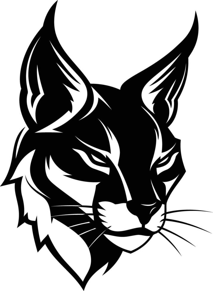 A bold and striking black and white illustration of a lynx's head, perfect for logos, branding, or graphic design projects vector