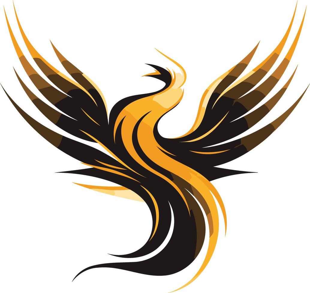 A bold, abstract phoenix design with black and gold wings vector