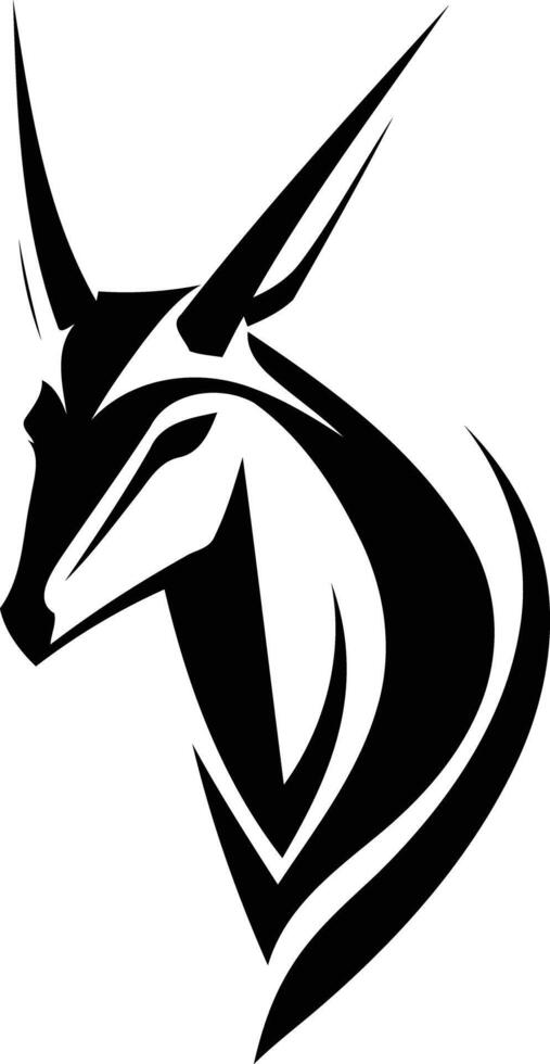 A sleek and stylized black and white silhouette of a deer's head, perfect for logo design, branding, and wildlife-themed projects vector