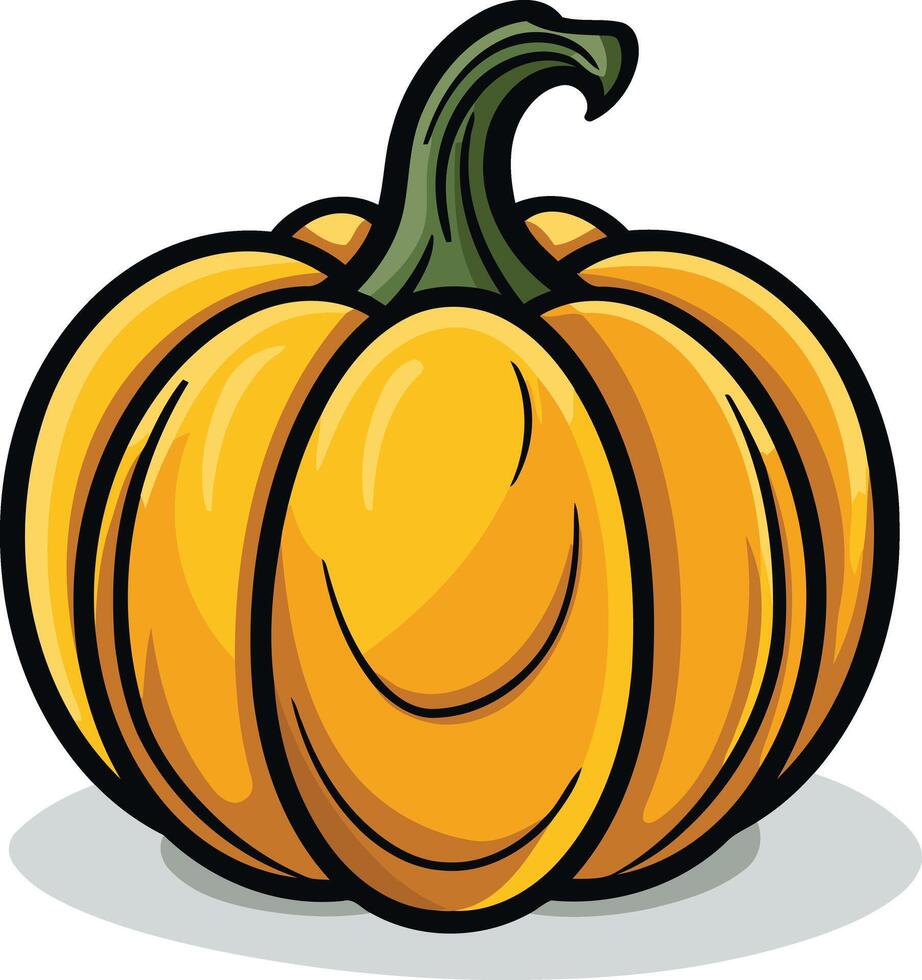A cheerful, cartoon-style pumpkin with a bright orange body and a green stem vector