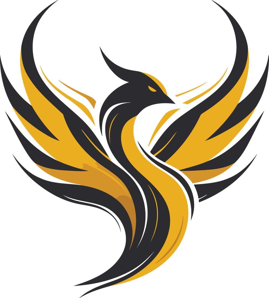 A powerful phoenix logo in a bold black and gold color scheme vector