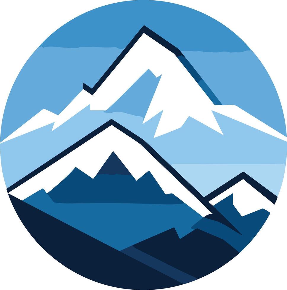 A stylized, minimalist mountain range logo in a circular shape vector