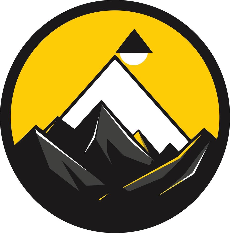 A bold and striking logo featuring a black mountain range against a yellow sun vector