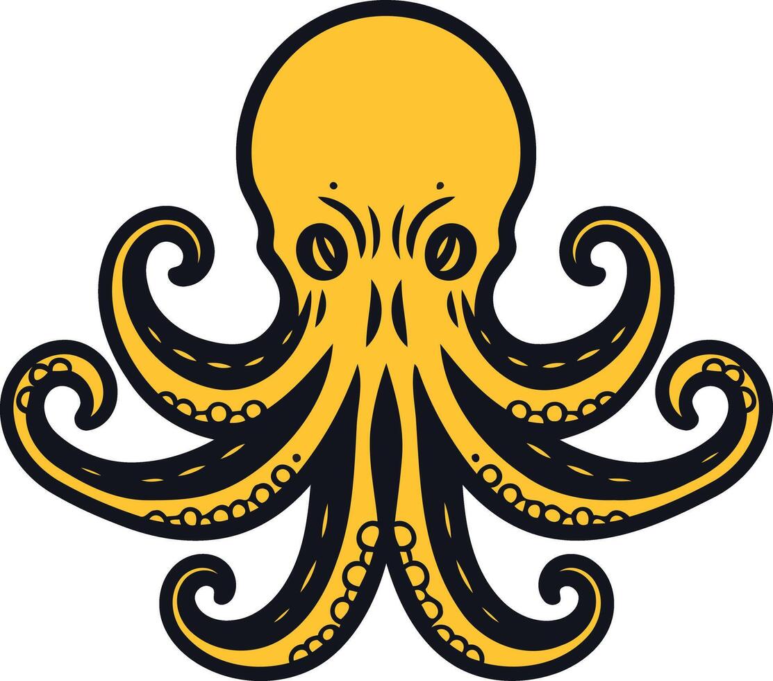 Octopus Illustration with Yellow and Black Colors vector