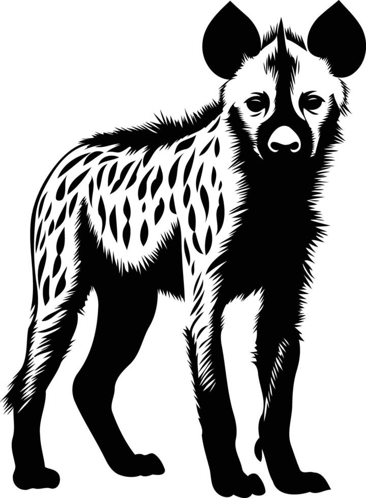 Black and white silhouette of a hyena in a standing pose vector