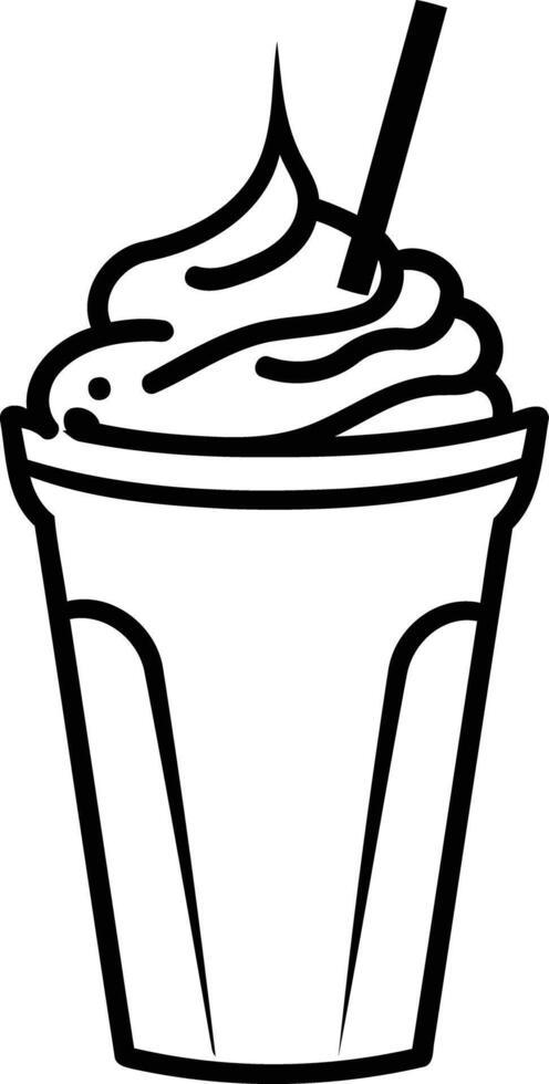 Line art illustration of a milkshake with a straw and whipped cream vector
