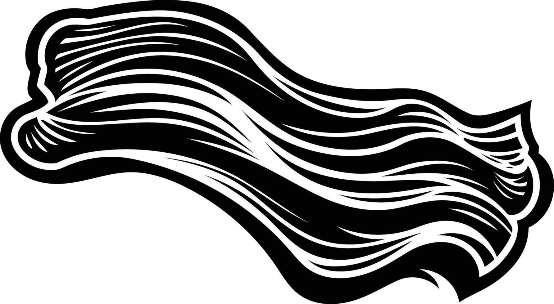 A bold black and white illustration of a single strip of bacon vector