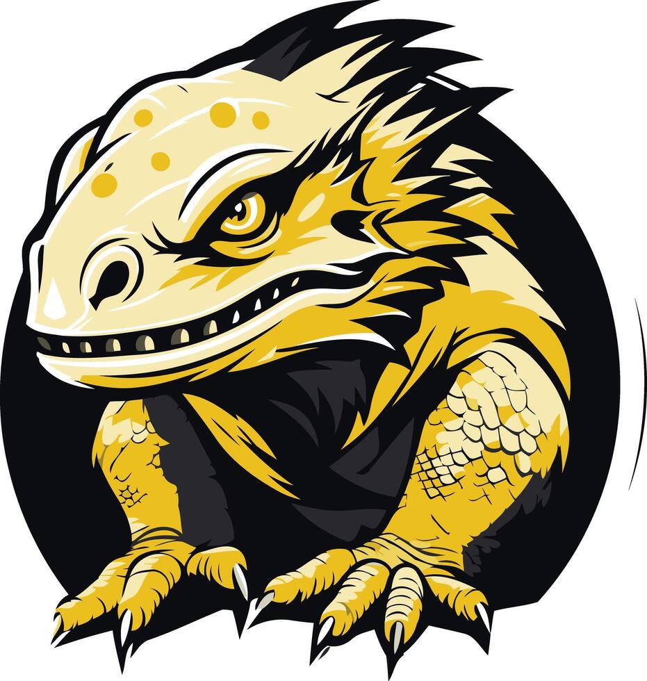 Fierce cartoon lizard with yellow scales and black detailing, perfect for a logo or mascot design vector