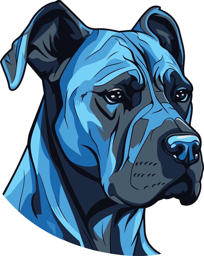 A bold and expressive illustration of a blue-toned bulldog head vector