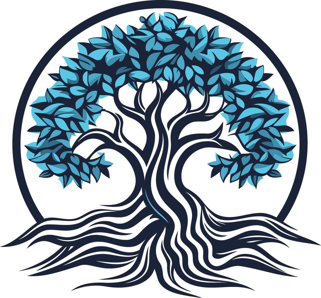 A stylized tree of life with a circular frame vector