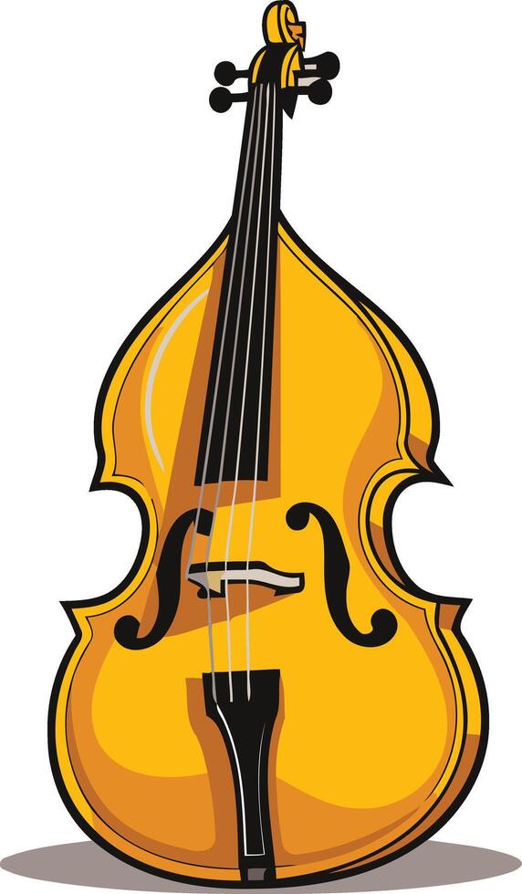 A cartoon illustration of a yellow double bass, perfect for music-themed designs, websites, or educational materials vector