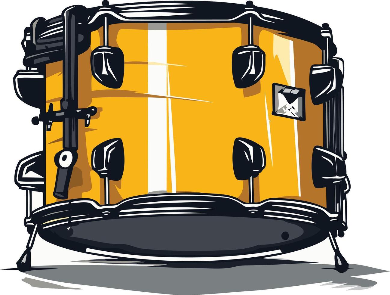 A vibrant yellow snare drum with black accents, isolated on a white background vector