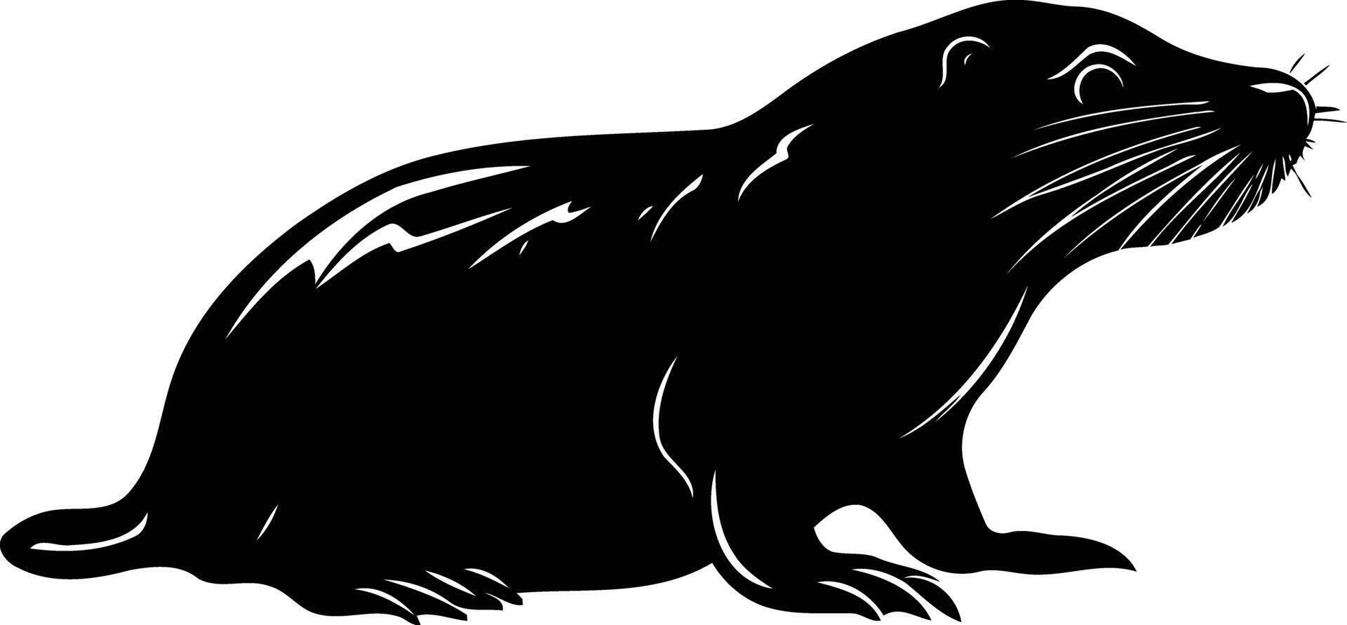 A bold, black silhouette of a mole in a side profile, perfect for educational illustrations, animal-themed designs, or minimalist art vector