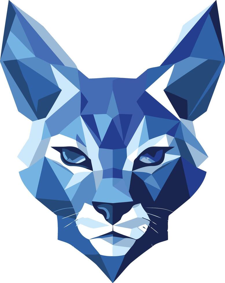 A geometric blue lynx head, created in a low-poly style vector