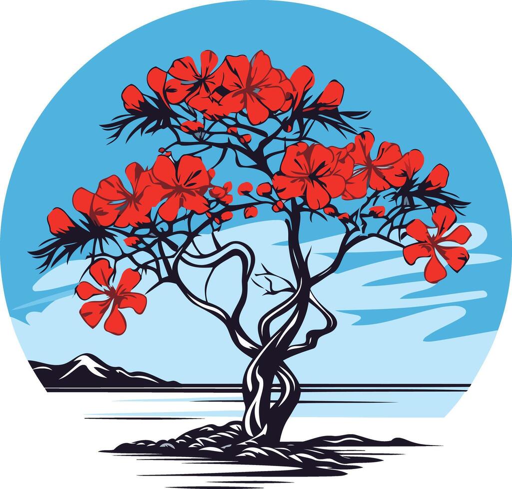 Blooming Tree by the Water vector