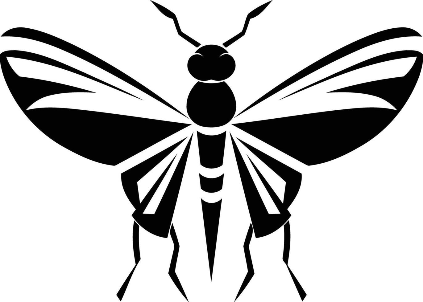 Simple, bold black and white illustration of a stylized fly vector