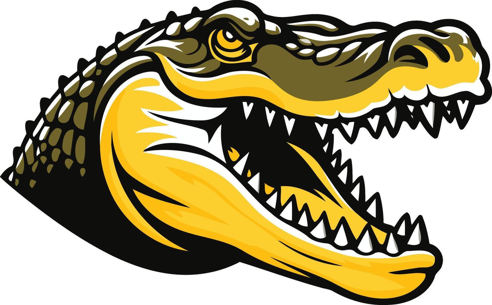 A fierce alligator mascot head with sharp teeth and a menacing expression vector