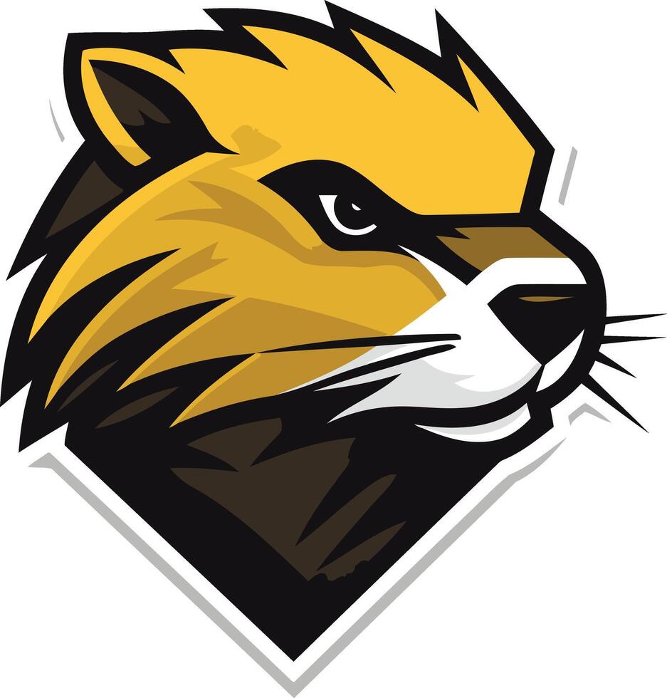 Fierce and stylized, this mascot logo features a bold, golden badger head with a fierce expression vector