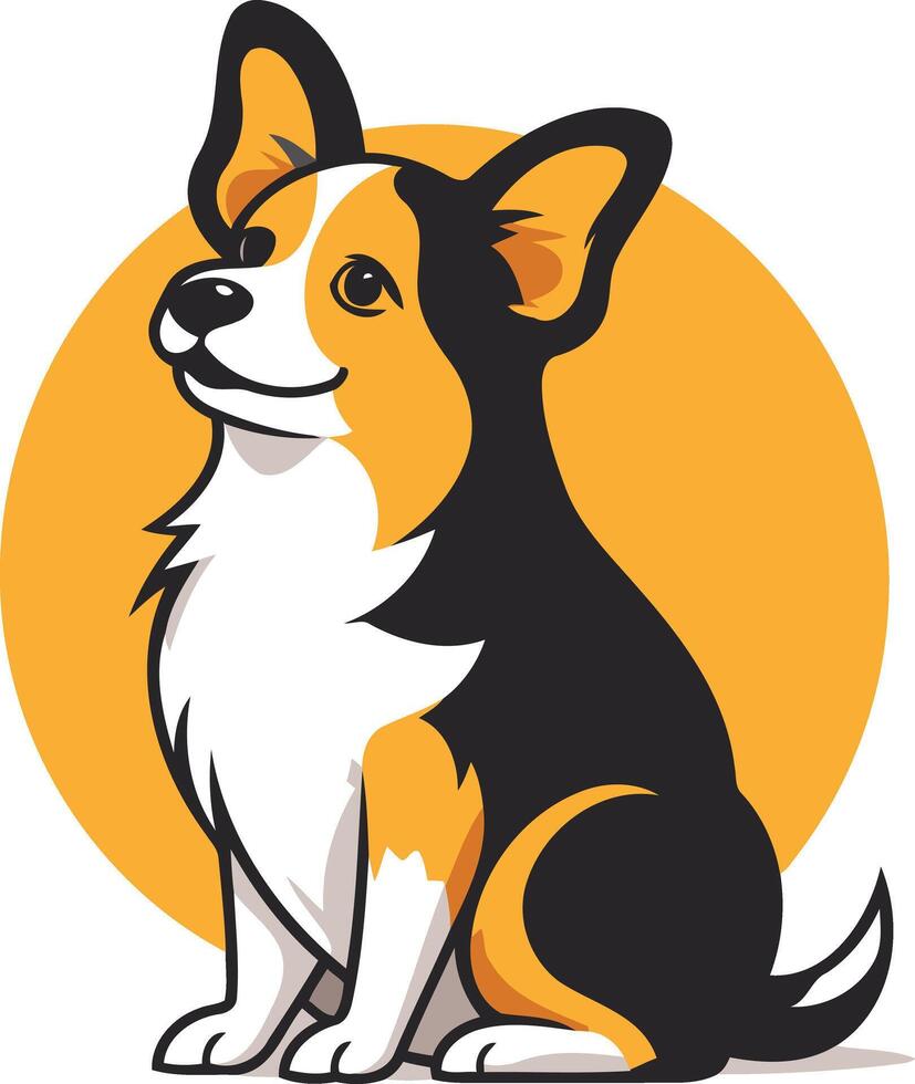 Cute cartoon illustration of a friendly corgi dog sitting on a yellow background vector