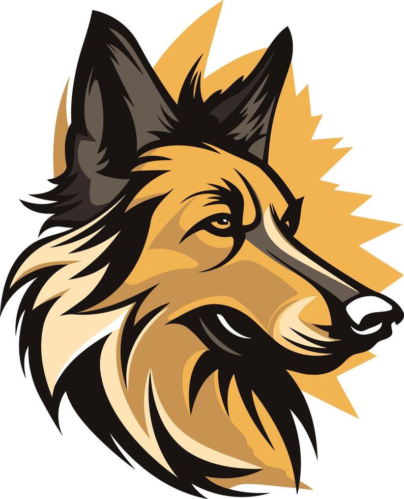 A fierce and stylized german shepherd head, perfect for logos, branding, and mascot designs vector