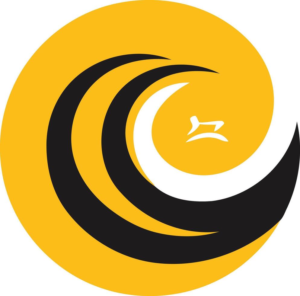Abstract logo design with a yellow circle and a black wave shape, creating a dynamic and modern visual vector